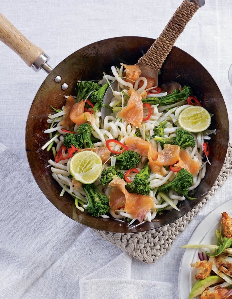 Smoked salmon and broccoli stir-fry