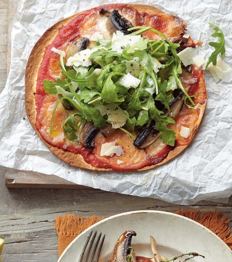 Tortilla mushroom pizzas