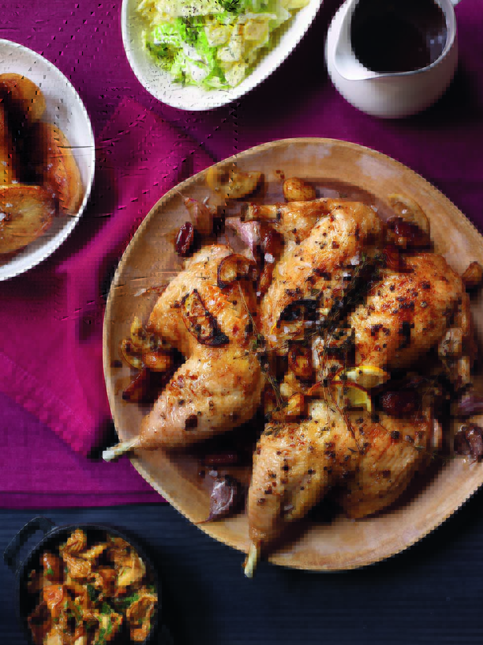 Spatchcock chicken with garlic, sautéd girolles and lemon recipe | delicious. magazine