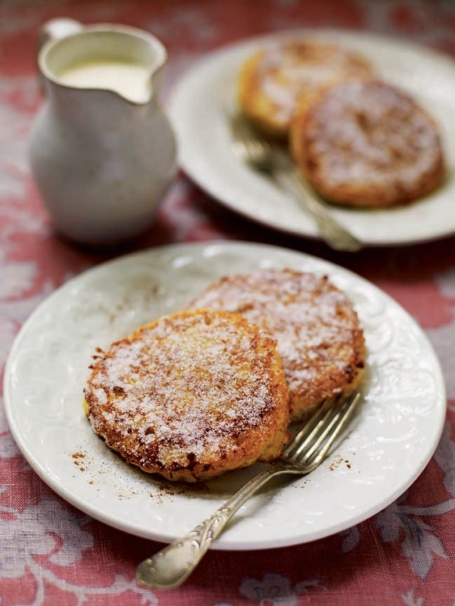 Pan-fried bread and butter puddings