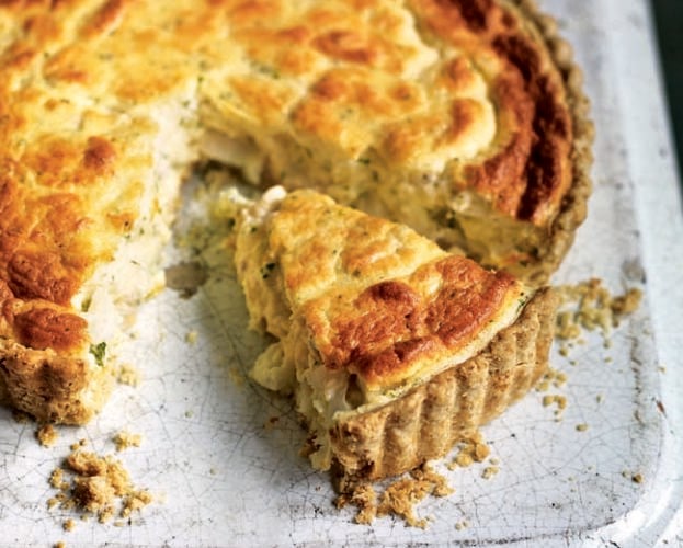 Cheddar and chard tart with cheese and oatmeal pastry