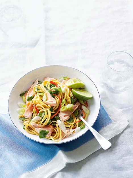 Peanut, sesame and ginger noodles with wild Alaskan salmon