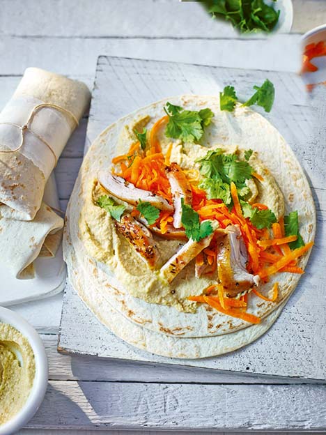 Chicken and houmous wraps