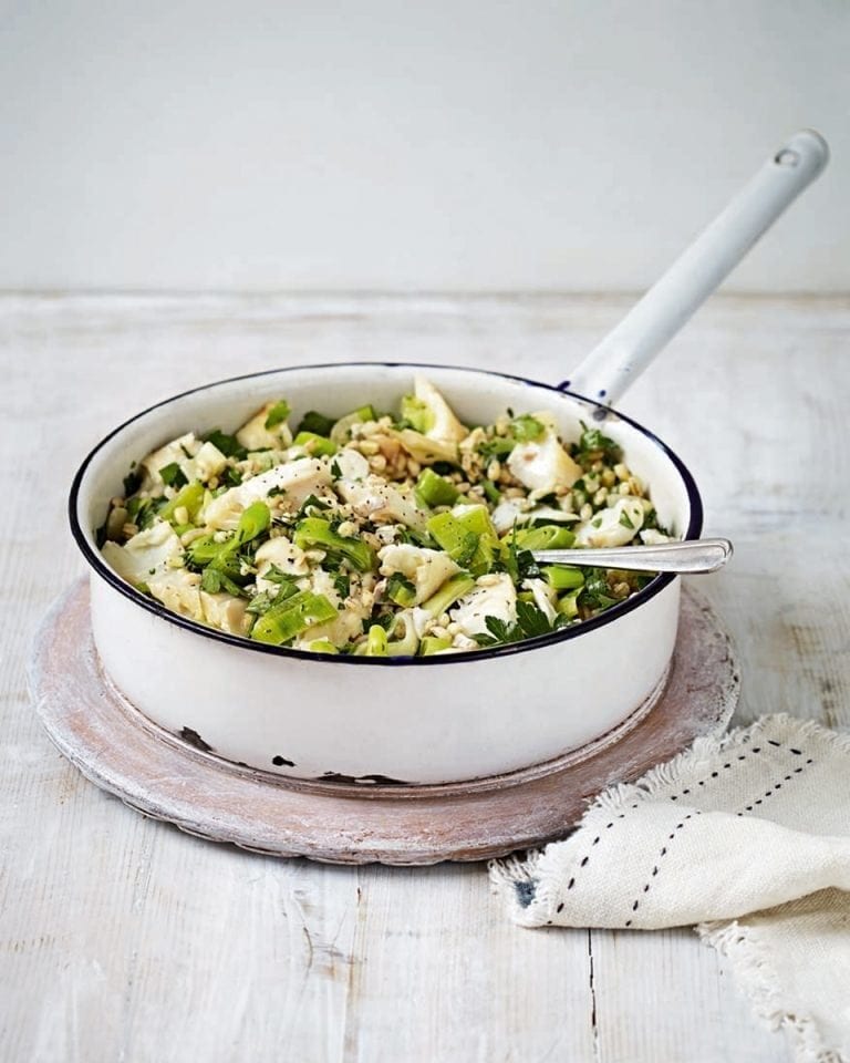 Smoked haddock, leeks and pearl barley