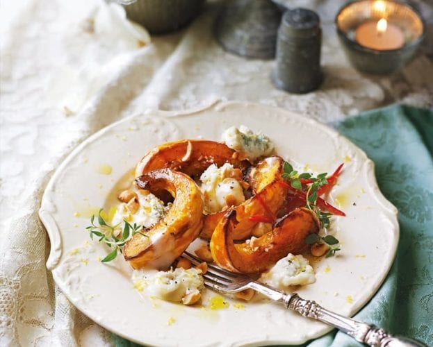Pumpkin with miso, kale and feta