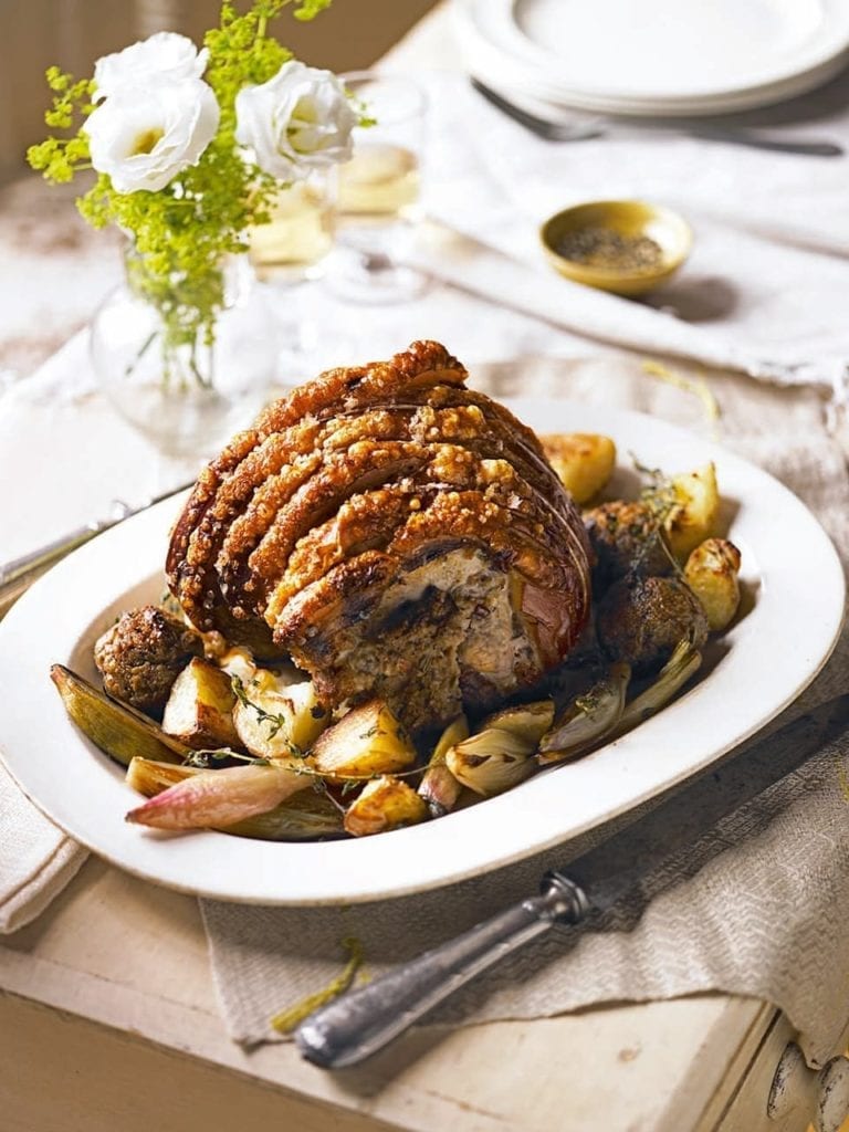 Diana Henry’s pork with brandy, prune and pecan stuffing