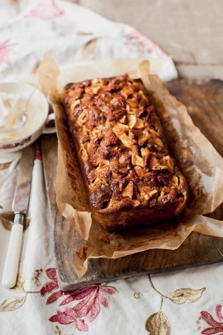 Sticky apple and gingerbread pecan loaf cake