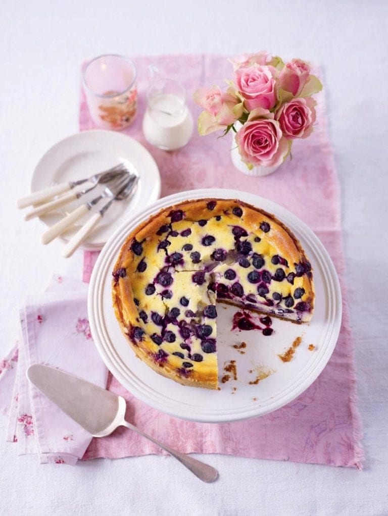 Baked blueberry and mascarpone cheesecake