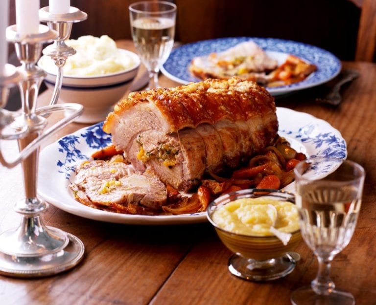 Apricot, shallot, pine nut and sage-stuffed loin of pork recipe ...