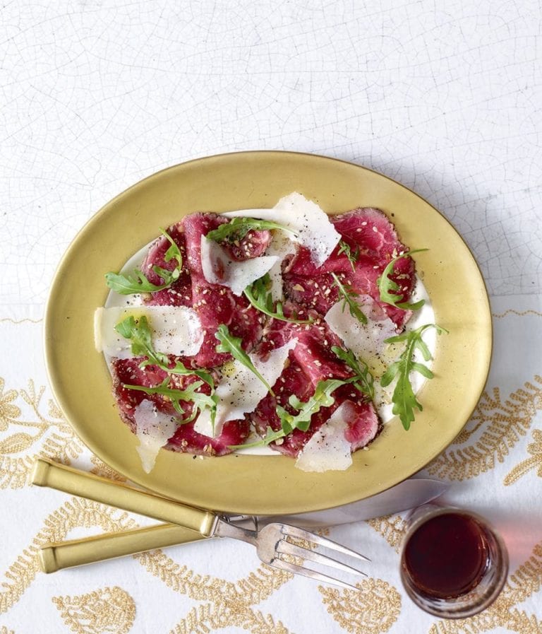 Crusted beef carpaccio with Parmesan