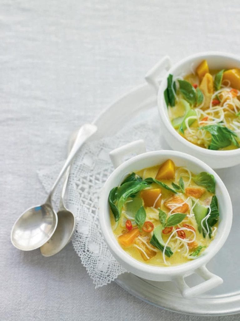 Thai-spiced butternut squash soup with rice noodles