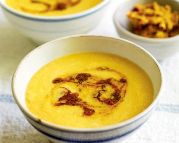 Roasted sweetcorn soup with curry-spiced butter