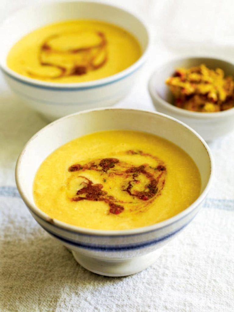 Roasted sweetcorn soup with curry-spiced butter