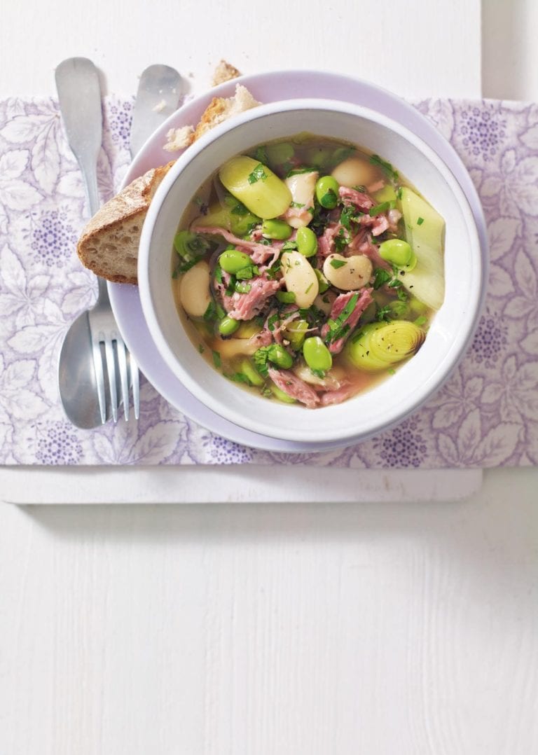 Ham hock, leek and bean casserole