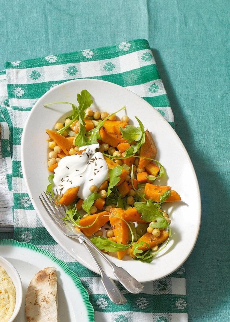 Roast squash, chickpea, rocket and cumin salad