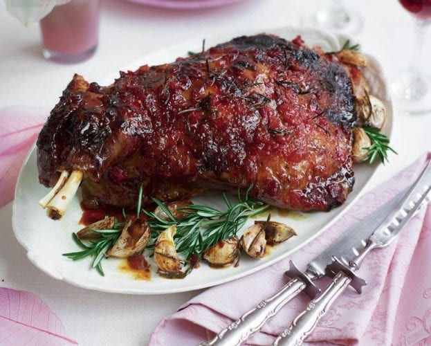 Slow-cooked shoulder of lamb with chilli jam and rosemary