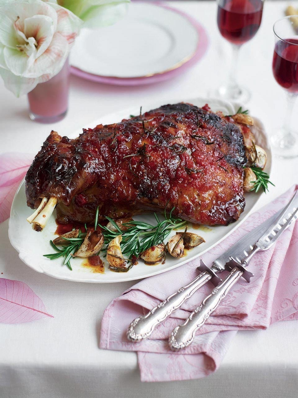 Slow-cooked shoulder of lamb with chilli jam and rosemary recipe
