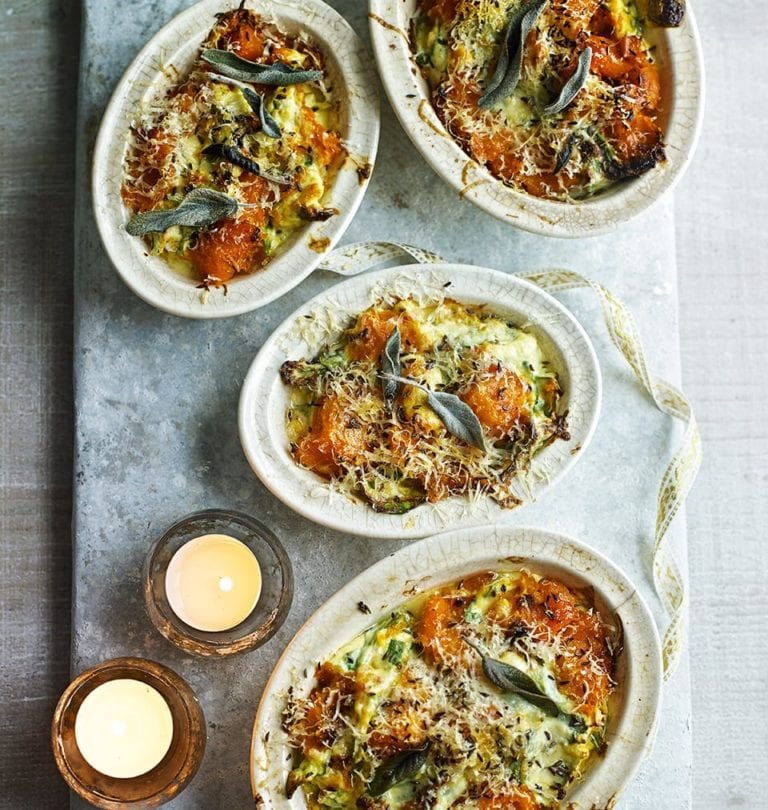 Baked butternut squash, ricotta and spinach