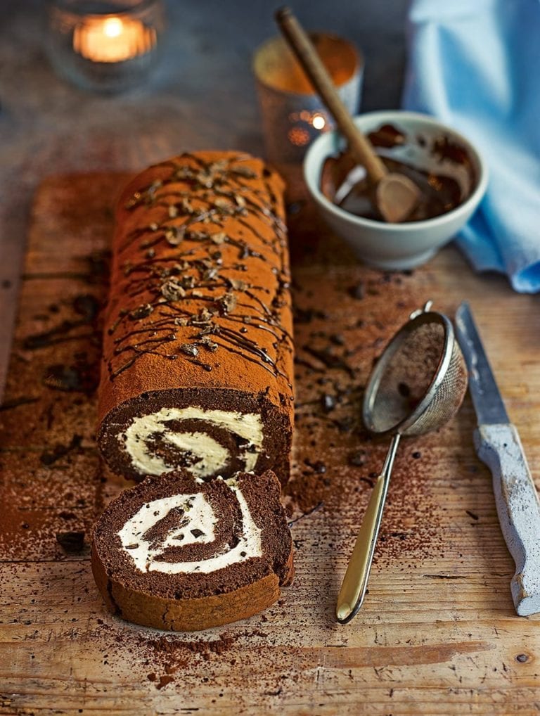 Chocolate and coffee swiss roll