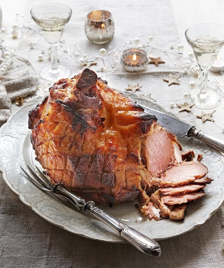 Apple and bourbon roast smoked ham