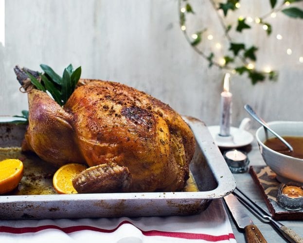 Buttered turkey with porcini and sourdough stuffing