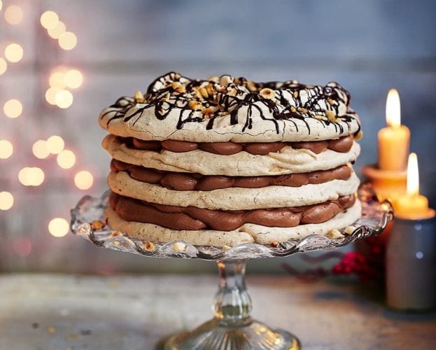 Brown-sugar meringues with hazelnut butterscotch sauce