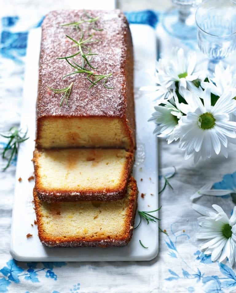 Clotted cream cake with citrus and rosemary drizzle