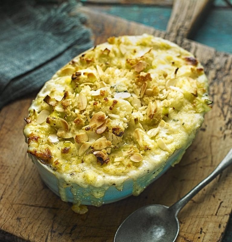 Cauliflower, leek and blue cheese gratin