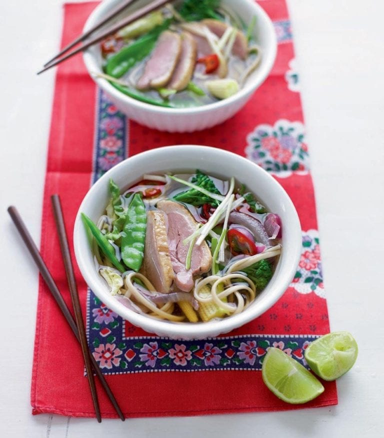 Smoked duck and ginger noodle soup