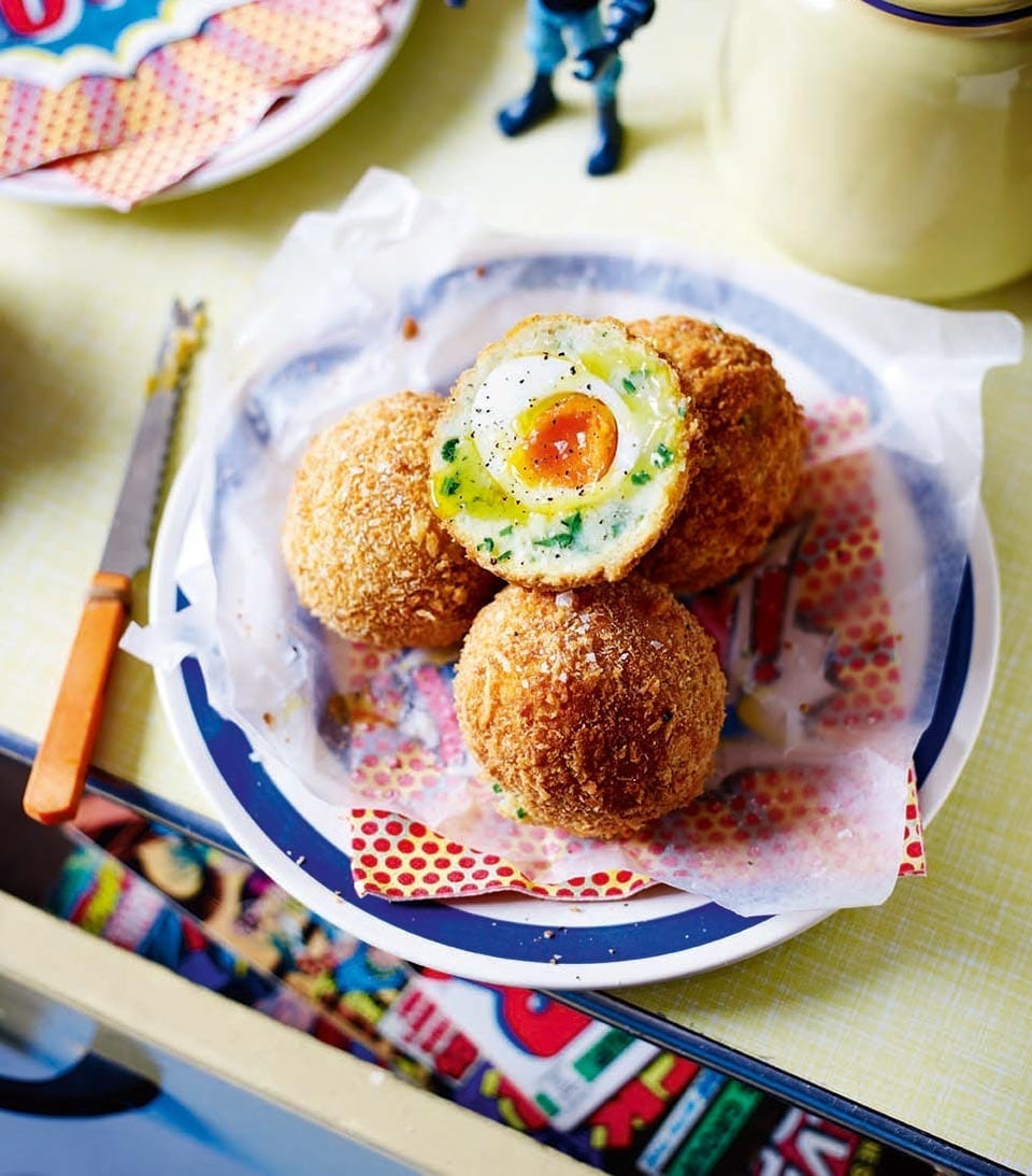 Truffle and parmesan potato scotch eggs | Delicious Magazine