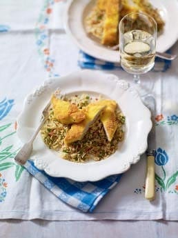 Chicken schnitzel with spiced rice