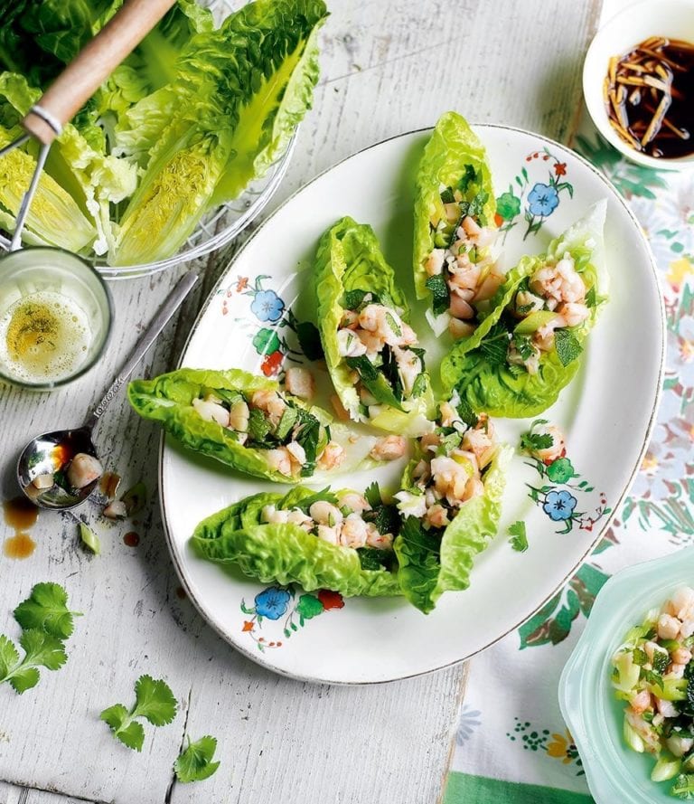 Prawn and herb lettuce cups with ginger dressing