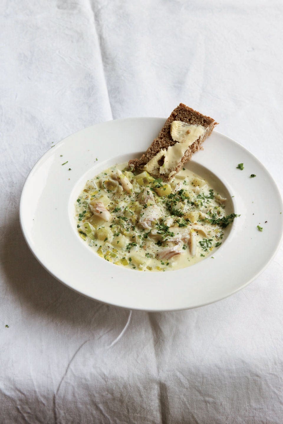 Smoked fish, leek and potato soup recipe delicious. magazine