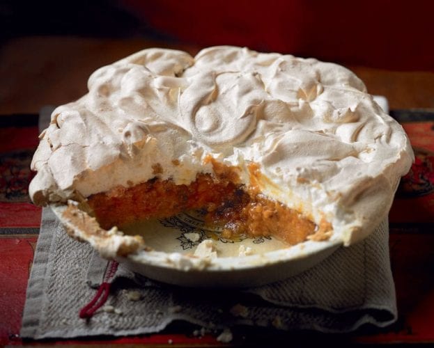 Chestnut and pumpkin pie with meringue