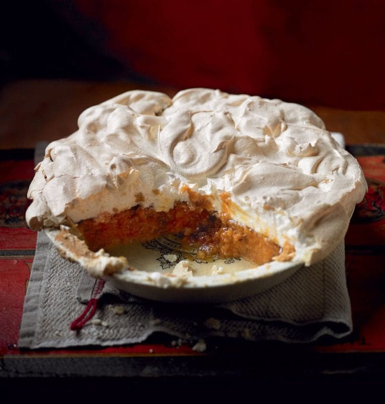 Chestnut and pumpkin pie with meringue