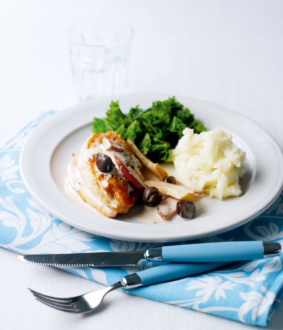 Chicken and chestnuts in cider sauce recipe delicious. magazine