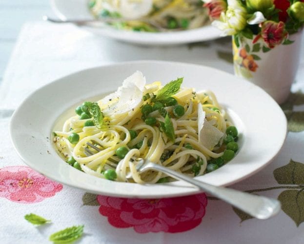 Pea, chorizo and Pecorino pasta