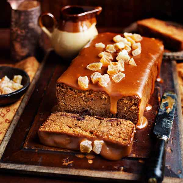 Date and ginger cake with caramel glaze