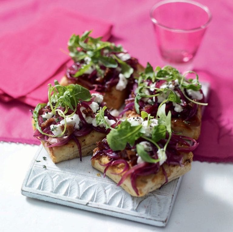 Fig and goat’s cheese pissaladière with rocket