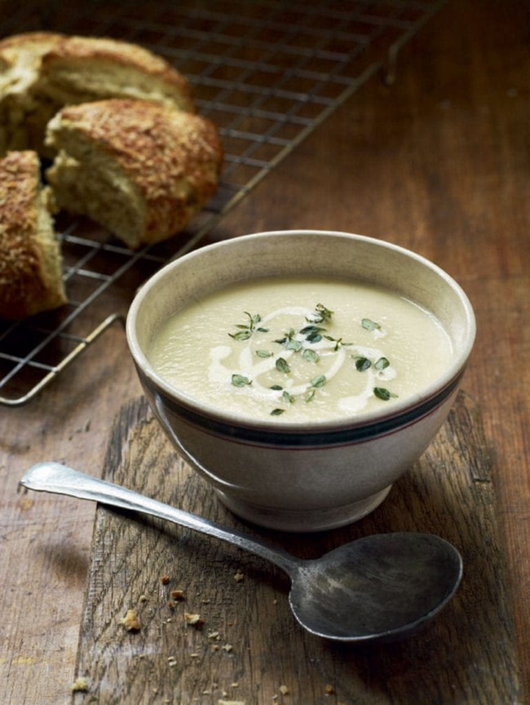 Creamy parsnip soup with thyme scones