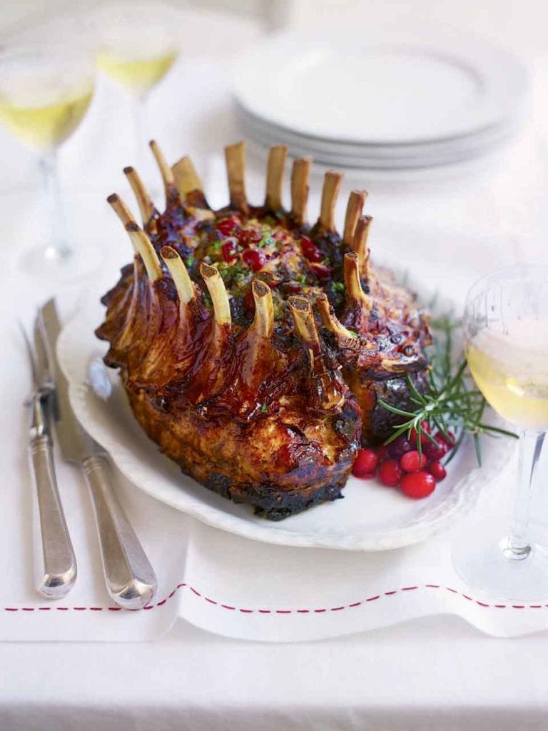 Roast pork crown with fruity stuffing