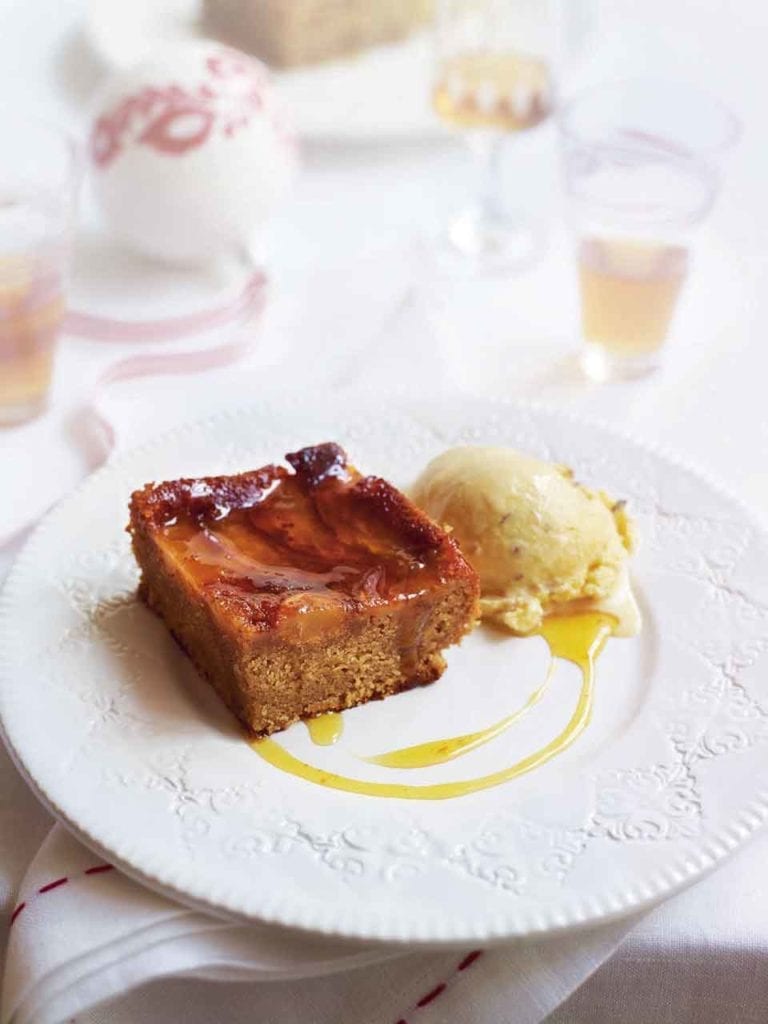 Ginger cake with pecan ice cream