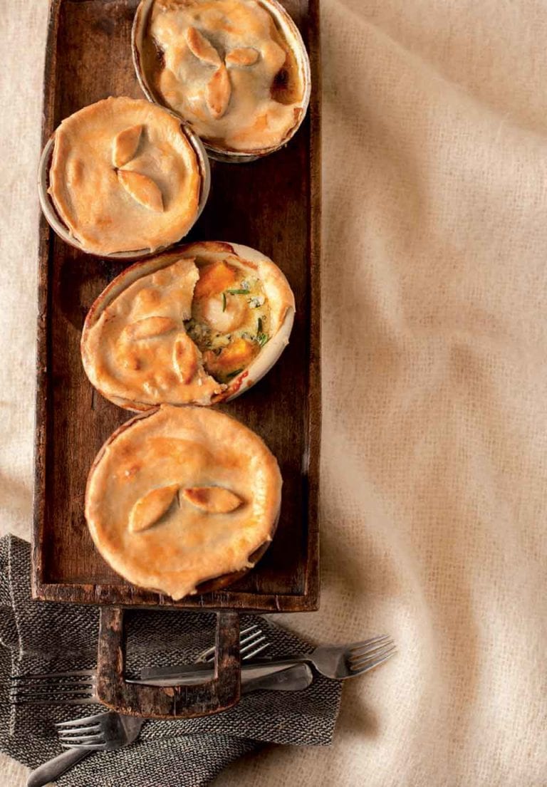 Chicken, sweet potato and blue cheese pot pies