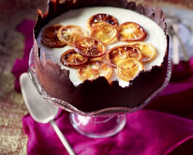 Chilled chocolate soufflés with salted almond praline
