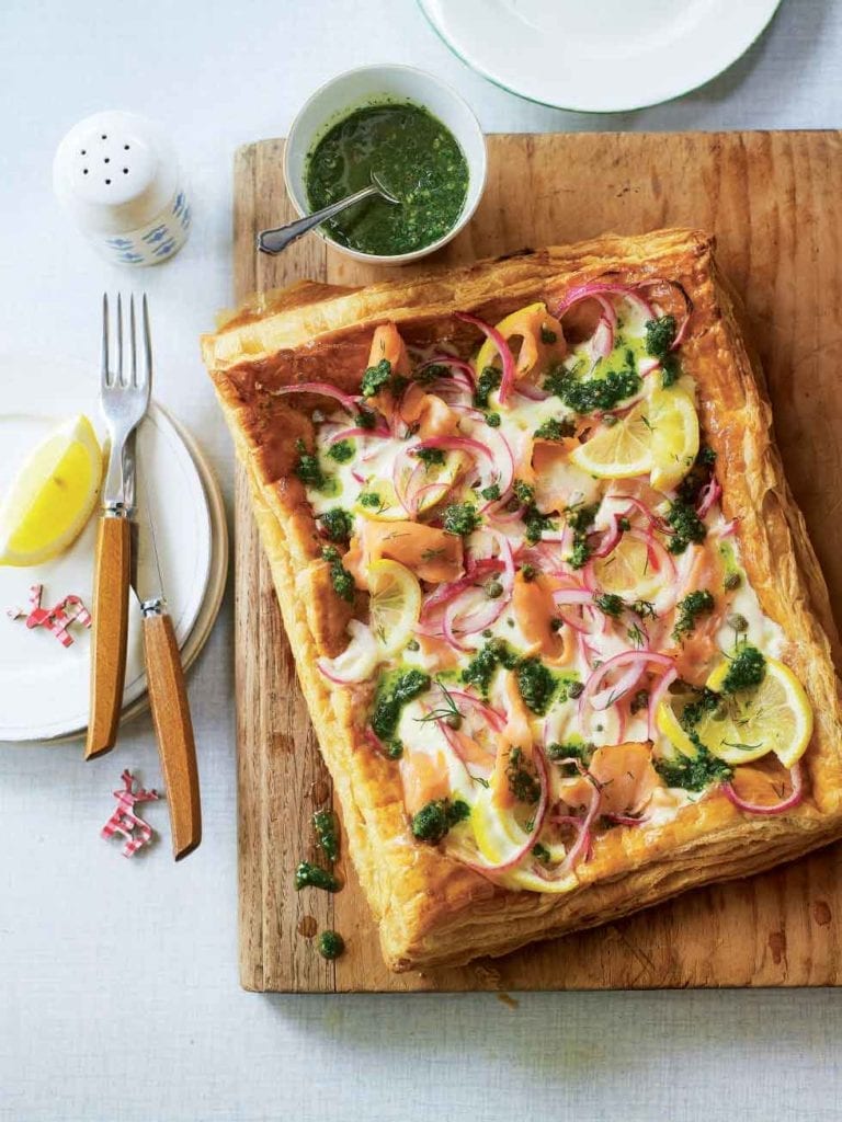 Smoked salmon pesto tart