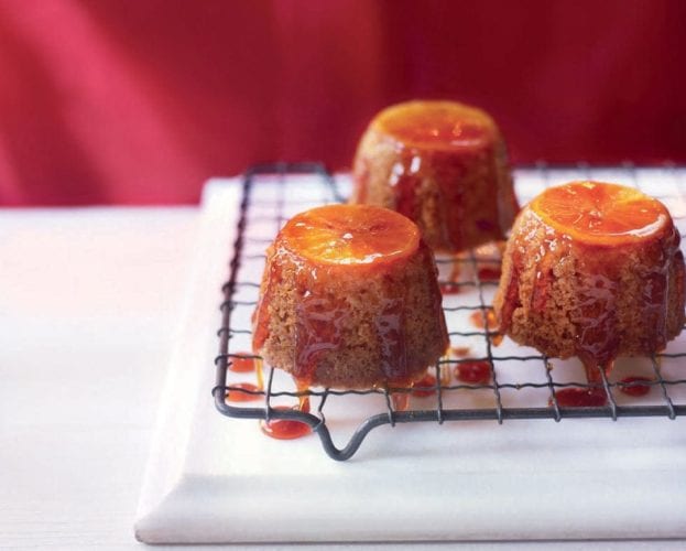 Mango puddings with chilli syrup