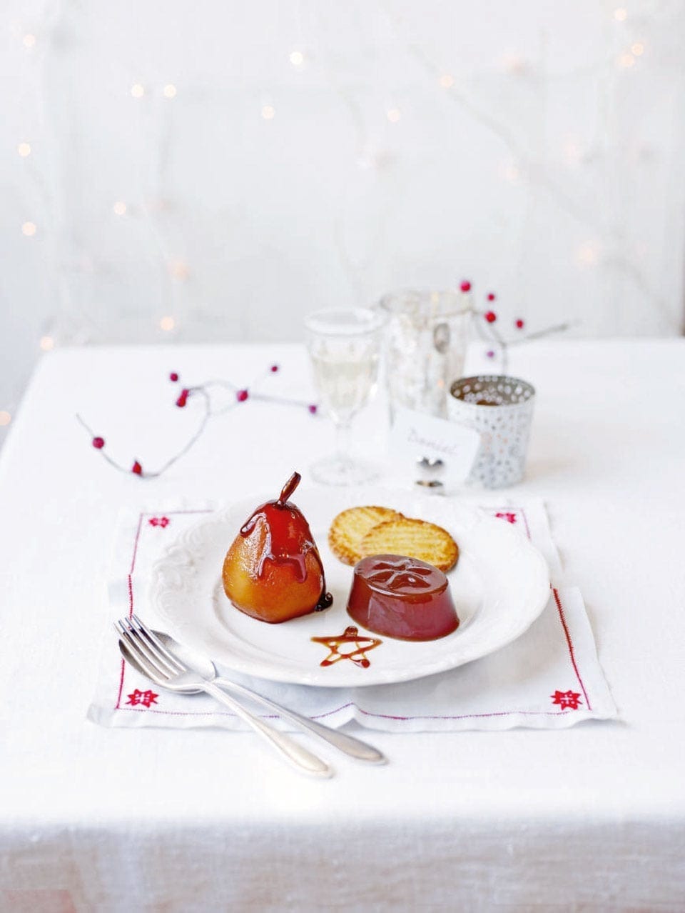 Poached pears with Earl Grey ganache recipe | delicious. magazine