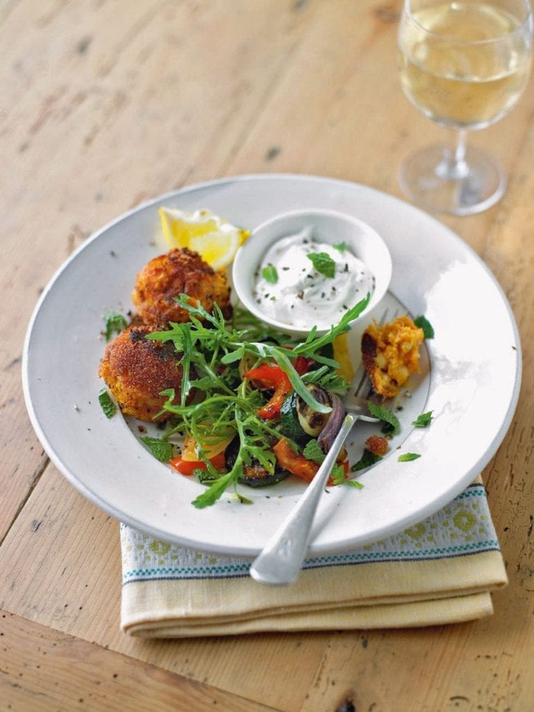 Sweet potato falafels with Med veg salad