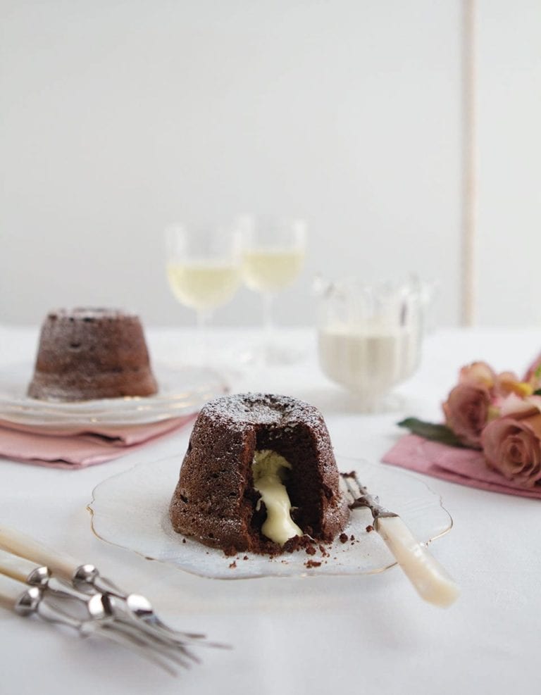 Dark and white chocolate melt-in-the-middle puds