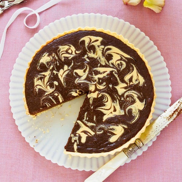 Chocolate and peanut butter swirl tart